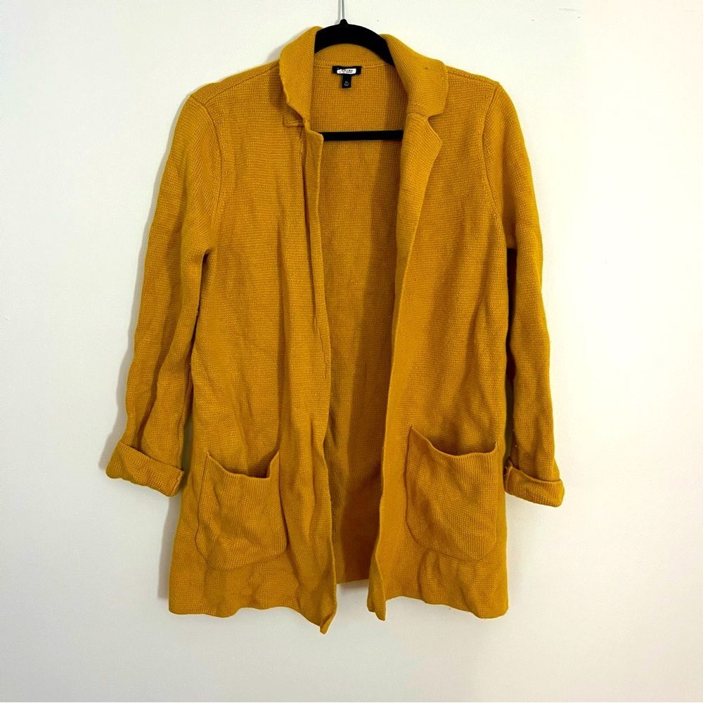 Talbots Wool Blend Open Front Mustard Pocketed Knit Coatigan